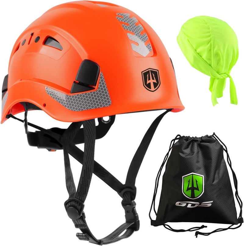GREEN DEVIL Safety Helmet Hard Hat with Chin Strap Vented Lightweight Adjustable Hardhat for Men Women with Hi-Viz Design Ideal for Tree Climbing Work at Height - Image 1